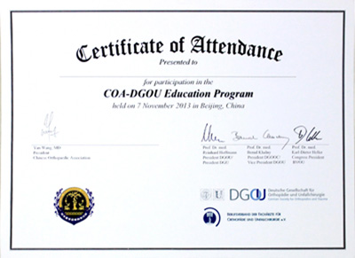 李凯主任向COA提交的全英文学术论文荣获COA专业认证证书
